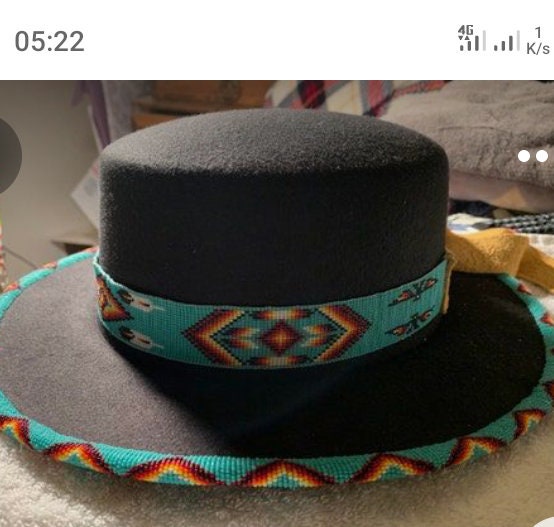 Black fedora hat|cowboy hat|brim hat|summer hats|beaded hats with white and blue beads with free shipping world wide