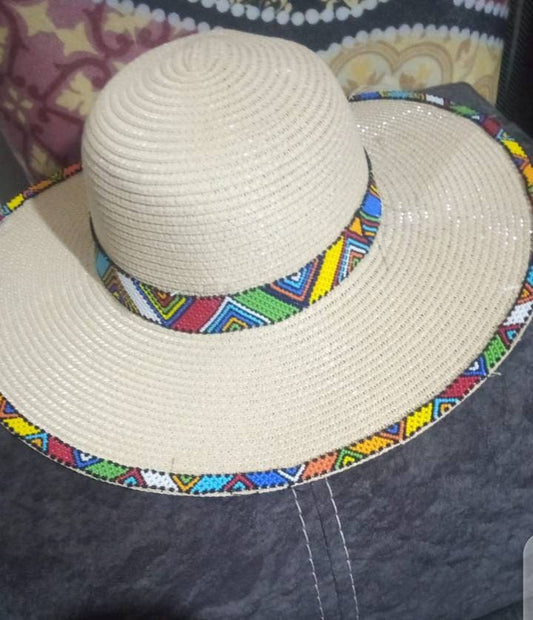 Cream wooven beaded handmade Masai masaai maasai Masai sun hat/beach hat/summer hat with free shipping world wide