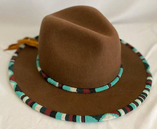 brown with blue beads fedora hat|cowboy hat|summer hat|brim hat with free shipping world wide